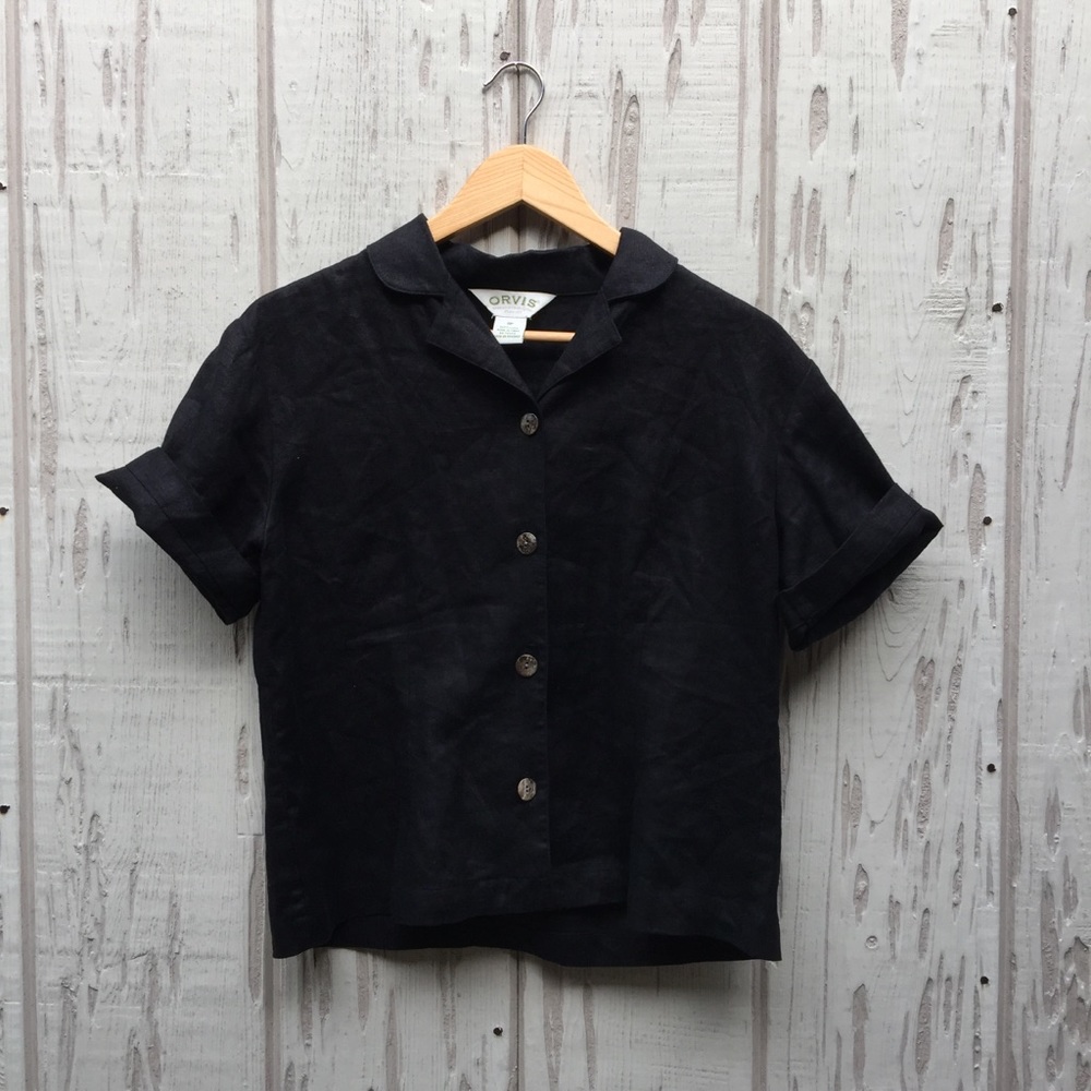 Vintage black Orvis linen crop button down shirt